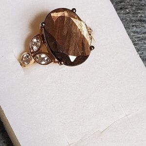 Chocolate Sapphire White Zircon Ring Gold Vermeil Sterling Silver Size 7